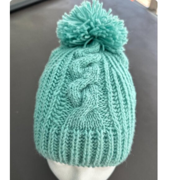 Hand-Knitted Winter Hat with Pom-Pom – Soft Blue Cable Beanie - Picture 11 of 12